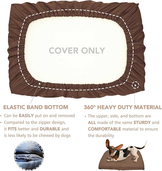Dog Bed Cover Waterproof Replacement Machine Washable Covers for 54x44 Inch Dog Bed Heavy Duty Scratch Resistant Mattress Protector Pet Bed Cover Only Brown