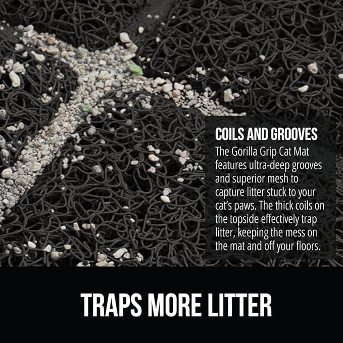 GORILLA GRIP Cat Litter Box Mat, 40x28, Water Resistant, US Designed Kitty Litter Trapping Mats, Easy to Clean, Scatter Control, Less Mess and Clean Floors, Kitten Supplies for Indoor Cats, Black