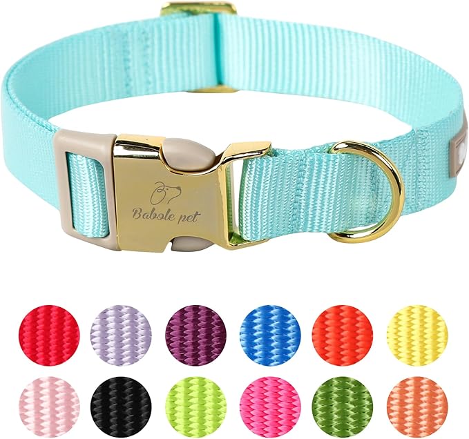 Nylon Dog Collar - Adjustable Lake Blue Soft Webbing Dog Collars for Small Medium Large Dogs Boy Girl Puppy Collar with Safety Metal Buckle M