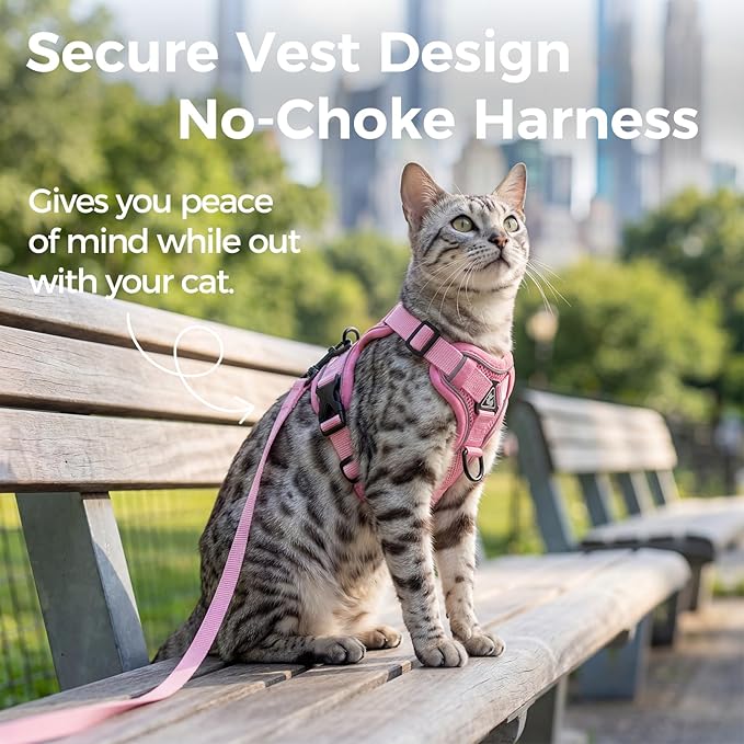 Cat Harness and Leash Set Escape Proof Tactical Medium Kitten Harness Emotional Support Cat Vest, Pink, M