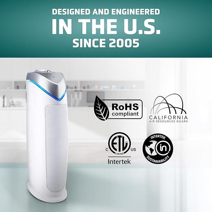 GermGuardian Air Purifier with HEPA 13 Filter, Removes 99.97% of Pollutants, Covers 743 Sq. Foot Room in 1 Hour, UV-C Light Helps Reduce Germs, 22 Inch, 2-Pack, White, AC4825W2PK