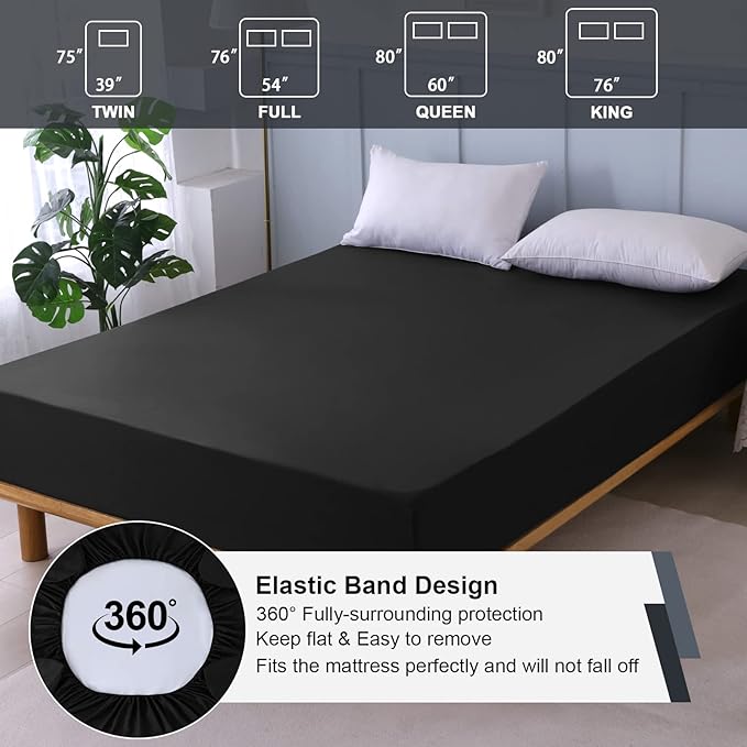 Twin Mattress Protector Waterproof, Fitted Sheet Style Breathable Mattress Cover with Deep Pocket Fits Up to 18'', Machine Washable Noiseless Bed Cover for Kids Adults Pets (Black, 39'' X 75'')