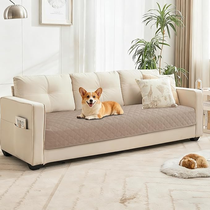 Waterproof Couch Covers for Pets, Waterproof Dog Bed Cover, Anti-Slip Soft Dog Blankets, Couch Cover for Dogs Washable, Pet Blanket for Puppy Large Dogs Cat (68x82 Inch, Khaki)