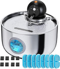 Cordless Cat Water Fountain Wireless: Battery Powered Pet Water Fountains for Cats Indoor - 2.6L Rechargeable Kitty Water Dispenser Automatic Waterer with Water Level Window - 8 Filters & 8 Sponges