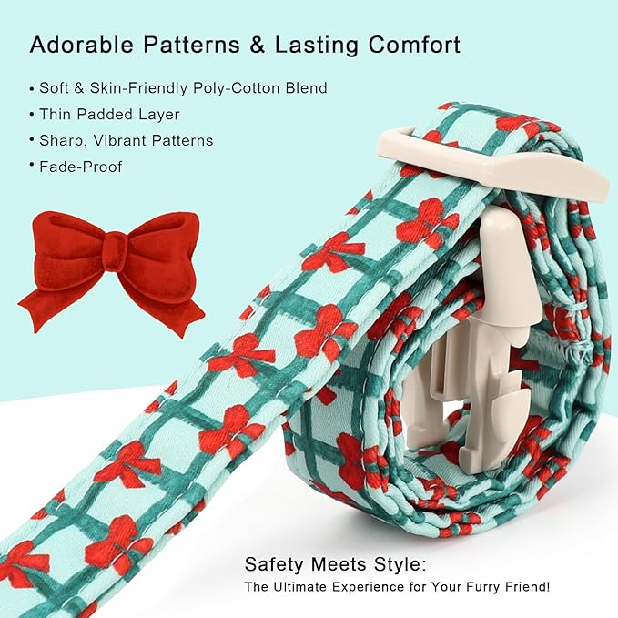 Christmas Dog Collar for Small Dogs - Cute Festive Plaid with Red Bow Christmas Collars for Dogs, Soft Adjustable New Year Dog Collars with Quick Release Buckle S
