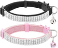 EXPAWLORER Soft Velvet Safe Cat Collars for Girl Cats -2 Pack Rhinestones Bling Diamante Adjustable Collars Breakaway- Chirstmas Cat Clollar Gifts with Bells for Boy Cats Kitty and Small Dogs