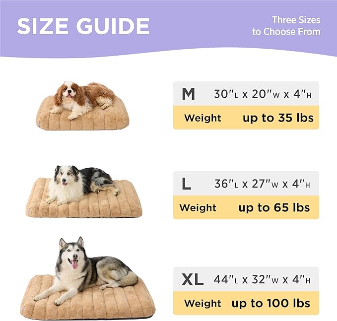 LE SURE Cute Orthopedic Dog Bed for Extra Large Dogs, XL Waterproof Chic Flat Pet Beds with Removable Washable Cover, Fuzzy Thick Egg Crate Foam Pet Mat for Indoor Use (44" x 32", Beige)