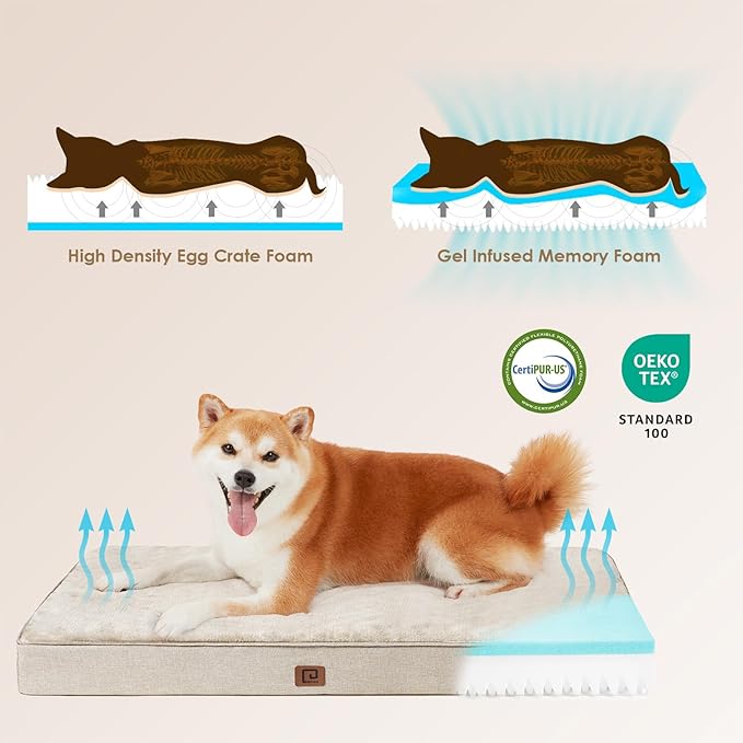 EHEYCIGA Waterproof Dog Bed Orthopedic 41"x27", Memory Foam Pet Bed for XLarged Dogs, Washable Pet Mat with Removable Cover, Beige