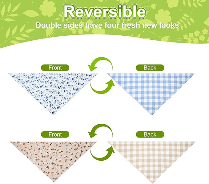 Spring Dog Bandanas Large 2PCS, 4 Pattern Summer Floral Scarf for Boy and Girl, Triangle Reversible Bibs Breed for Puppy Pets