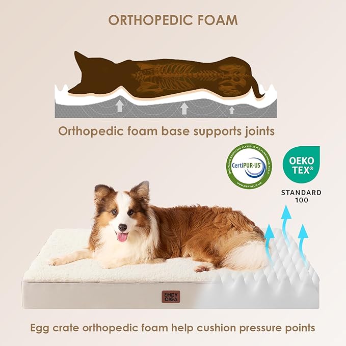 EHEYCIGA Orthopedic XXL Dog Beds for Jumbo Dogs with Removable Washable Cover,Camel, 50x36