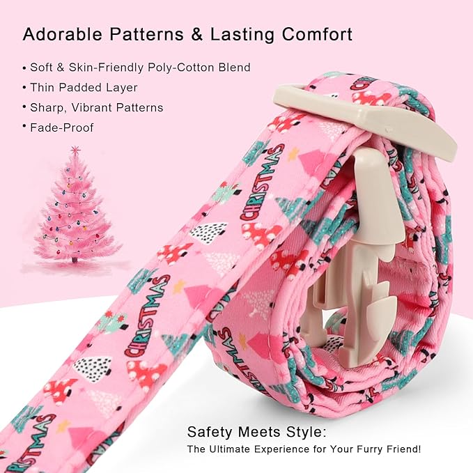 Christmas Dog Collar for Giant Large Dogs - Cute Xmas Tree Print Pink Christmas Collars for Dogs, Soft Adjustable Winter Holiday Dog Collars with Quick Release Buckle XL