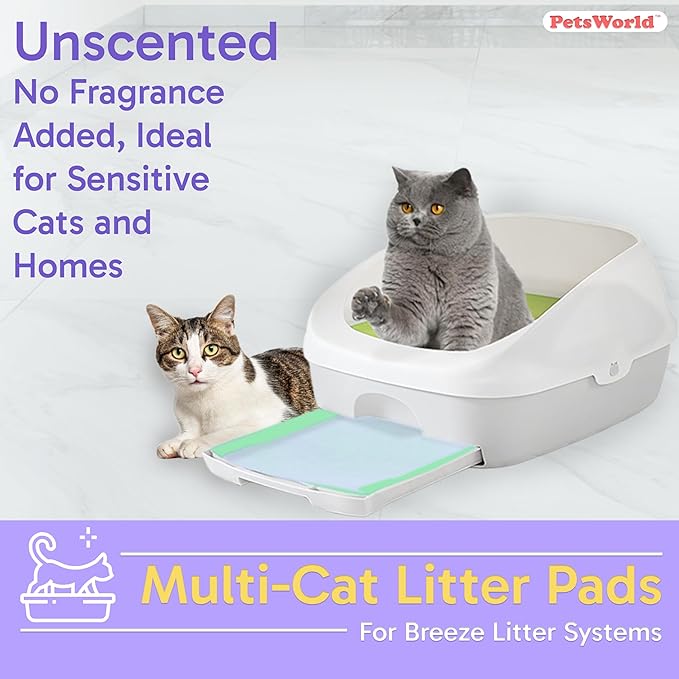 PETSWORLD Multi Cat Pad Refills for Cats Breeze Litter System, Ultra-Absorbent, Quick Dry - (600 Count, Unscented)