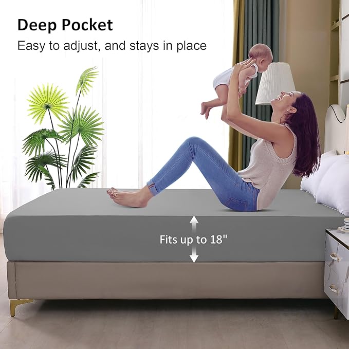 Waterproof Mattress Protector King, Fitted Sheet Style Breathable Mattress Cover with Deep Pocket Fits Up to 18'', Noiseless Bed Cover for Kids Adults Pets, Machine Washable (Light Gray, 76'' X 80'')