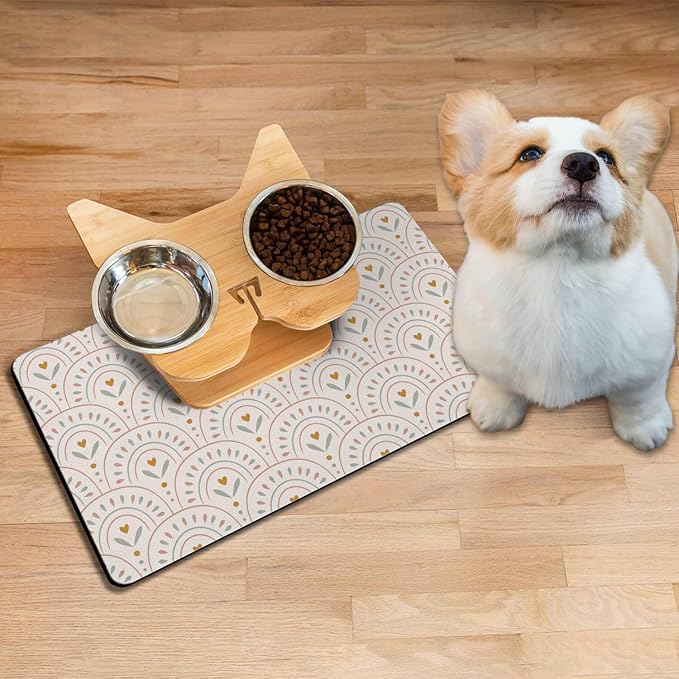 Absorbent Pet Dog Bowl Mat for Food and Water, Pet Cat Food Feeding Mat with Non Slip Rubber Backing, Dog Food Mats for Floors Waterproof, 17"x30"
