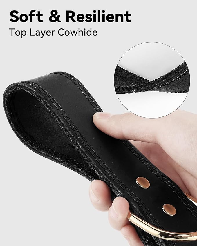Joytale Leather Dog Collar for Small Dogs, Genuine Solid Sturdy Leather for Active Small Breeds, Adjustable Metal Pin Buckle, Durable and Secure Pet Collar for Daily Use, Black, S