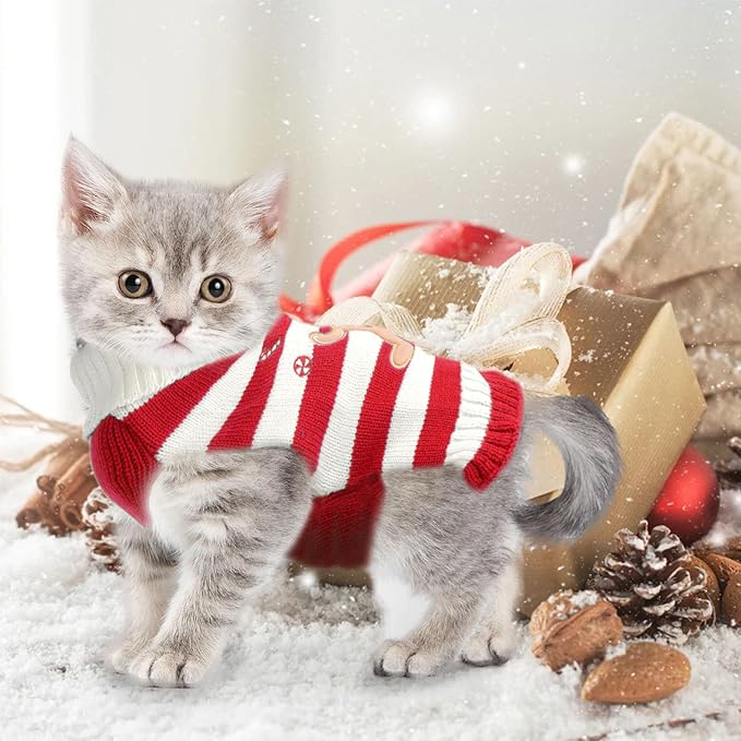 Dog Christmas Sweater Xmas Pet Clothes Cute Striped Gingerbread Man Costume Holiday Puppy Cat Jumpers Outfits New Year Gifts for Small Medium Large Dogs(Red Gingerbread Man,L)