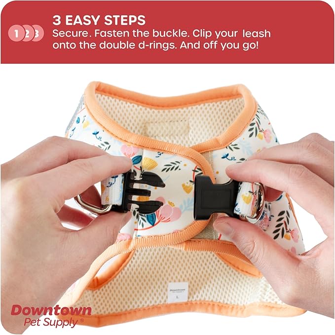 Downtown Pet Supply Step-in Dog Harness – No Pull, Adjustable Padded Mesh with Reflective Trim, Secure Buckle Strap – Comfortable & Breathable Small Dog Harness, X-Small,Floral