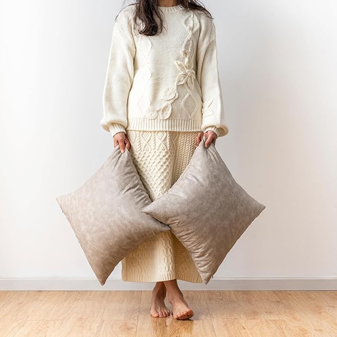 Pack of 2 Neutral Decorative Faux Leather Throw Pillow Covers, Boho Luxury Floor Cushion Cover, for Home Decor Outdoor Waterproof Pet Hair Resistant Pillow Covers 18x18 inch Grey
