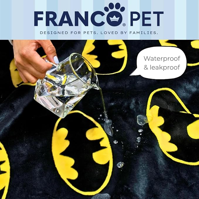 Franco Pet Batman DC Comics Bat Shield Logo XL Oversized Super Soft Cozy Waterproof Sherpa-Backed Blanket Throw for Large Dogs, Couch/Bed/Car, 60x80 (Officially Licensed Product)