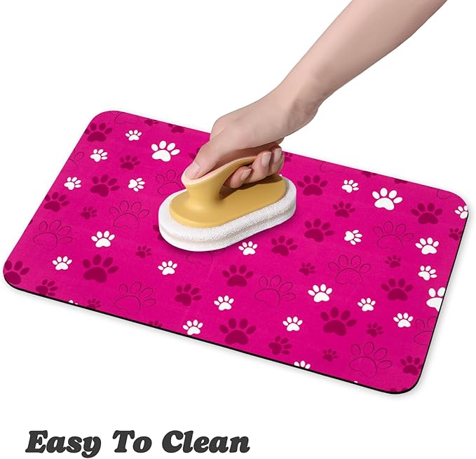 Dog Food Mat, Absorbent Water Bowl Mats Cat Pet Feeding Placemats Pink 24 * 32 inch