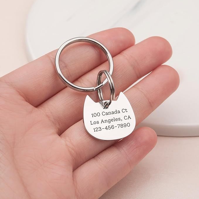 Anavia Small Size Dog Cat ID Tags, Small/XS Personalized Color Plated Stainless Steel Puppy Kitten Name Tags, Customized Engraved Nameplate Pet Collar Tag (Black, Cat Head)