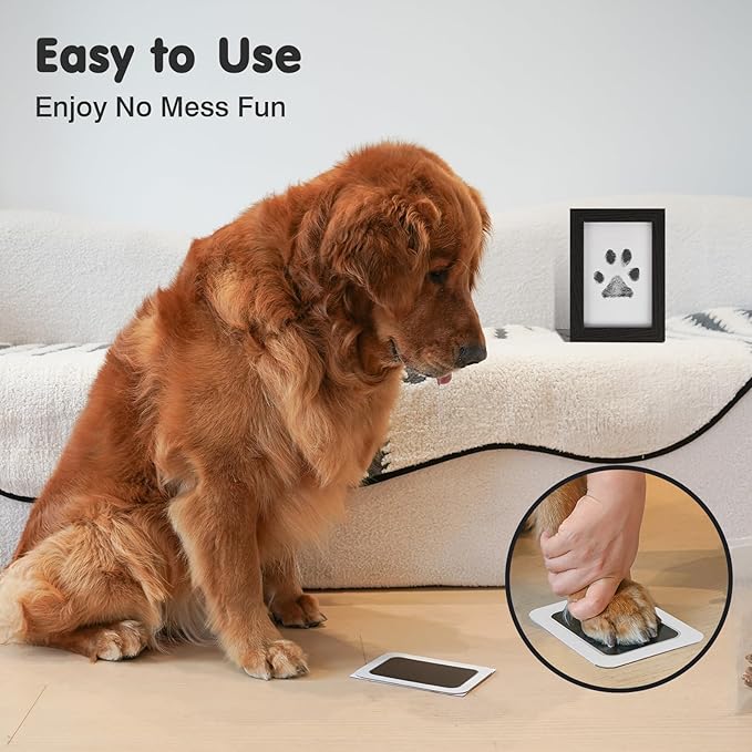 Inkless Paw Print Kit for Dogs,Cats & Babies - Clean Touch Dog Nose & Baby Handprint Kit,Mess Free Dog Paw Print Kit,2-Pcs Ink Pads & 1 Wooden Frame - Keepsake Gifts for Pet Lovers,New Moms