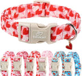 Valentines Dog Collar for Large Dogs - Cute Pink Girl Dog Collar, Doodle Heart Pattern, Adjustable Valentine Dog Collars with Red Heart Charm L
