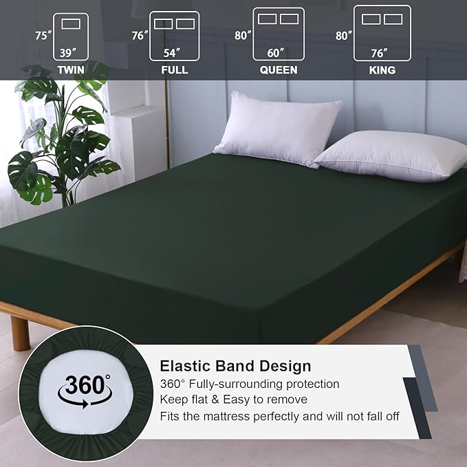 Queen Mattress Protector Waterproof, Fitted Sheet Style Breathable Mattress Cover with Deep Pocket Fits Up to 18'', Noiseless Bed Cover for Kids Adults Pets, Machine Washable (Green, 60'' X 80'')