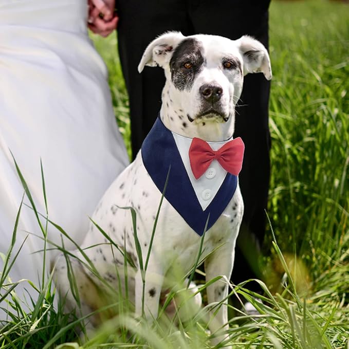 FUAMEY Dog Tuxedo for Large Dogs,Dog Formal Suit Dogs Attire Pet Bow Tie Puppy Party Costumes Cat Tux Outfits Pets Bandana Cosplay Adjustable Bowties Wedding Birthday Valentines Blue L