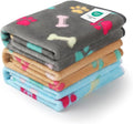 Luciphia 1 Pack 3 Blankets Fluffy Premium Fleece Pet Blanket Flannel Paw Printed Throw for Dog Cat(Large 41x31'', Grey/Brown/Blue)