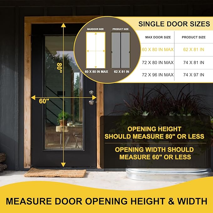 Reversible Left Right Side Opening Magnetic Screen Door for 60 x 80 in French Door, Screen Itself Size: 62" x 81", Glass Sliding Door Heavy Duty Screen Door Mesh Curtain for Front Patio Or Large Door