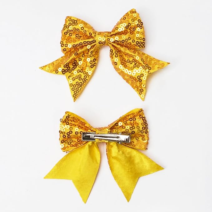 3-inch Sequined Bow Hair Clips For Baby Girls, Toddler, Kids and Young Women Birthday Party Wedding Christmas Occasions Pet Accessories Set of 2 (Pink)