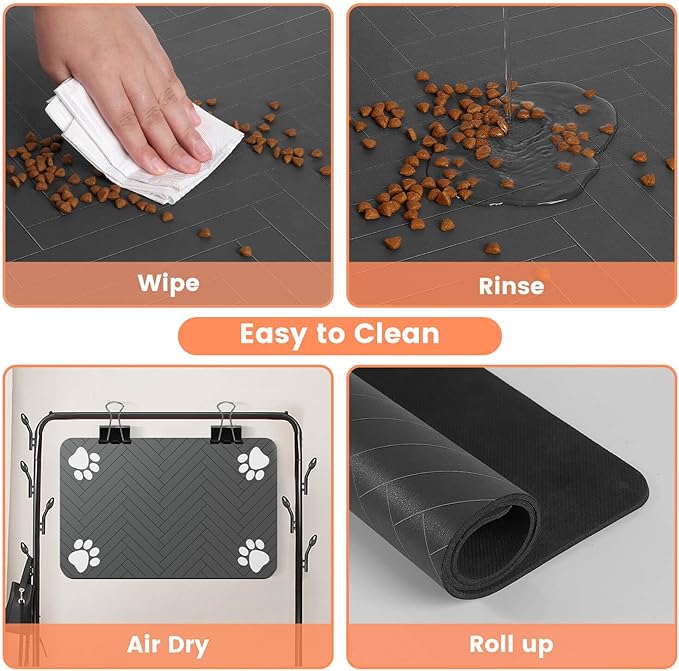 Pet Feeding Mat-Absorbent Pet Placemat for Food and Water Bowl, with Waterproof Rubber Backing, Quick Dry Water Dispenser Mat for Dog and Cat (27"x17", Navy Blue)