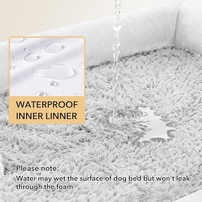 Orthopedic Dog Beds for Extra Large Dogs, Waterproof Egg Crate Foam XL Dog Bed with Sides 48x30Inch, Big Dogs Couch Beds with Removable Washable Cover and Nonskid Bottom, Grey White