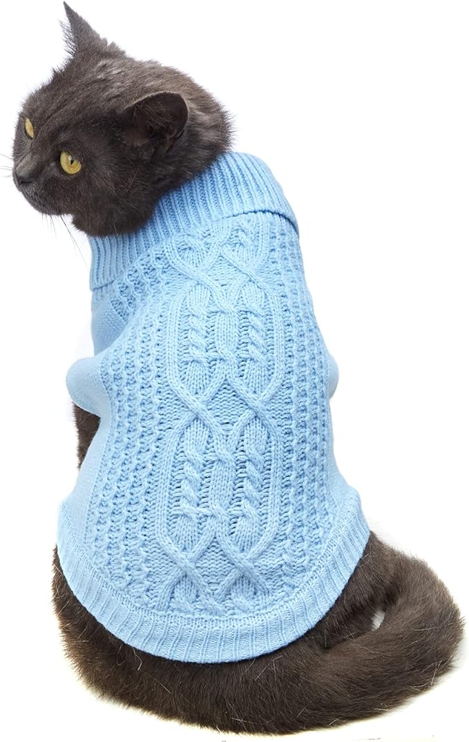 Stretchy Cat Sweater - 17 Colors & 6 Sizes | Snug Winter-Ready Knit for Boy/Girl Cats & Kittens(Blue, Medium)