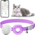 Cat GPS Tracker, Cat Tracker Collar with Safety Elastic Buckle, GPS Tracker Compatible with Apple Find My App (Only iOS), No Monthly Fee, Purple