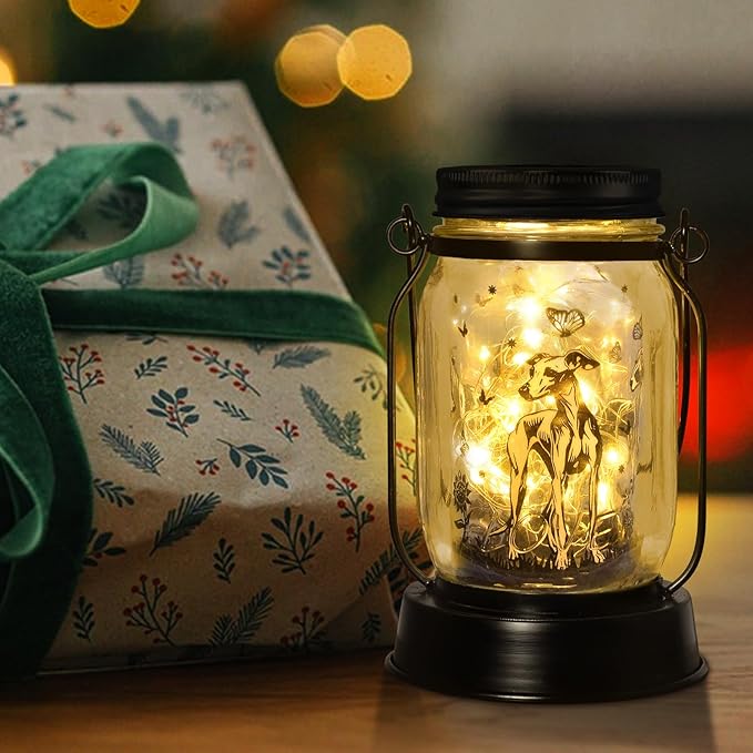 Greyhound Gifts for Women/Men Greyhound Solar Lanterns Mom Birthday Speedster Dog Lovers Lantern Pet Loss Animal Dog Memorial Lights Solar Garden Decoration for Yard, Patio,Backyard,Porch Torches