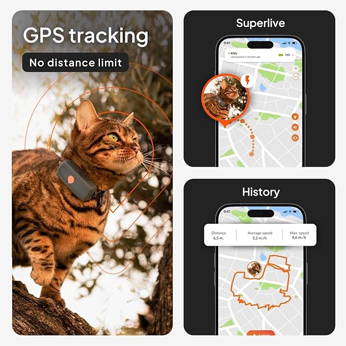 Weenect Cat XS - GPS Tracker for Cats | Real-time GPS Tracking | Smallest Model on The Market | Operates with a Subscription | Collar Included