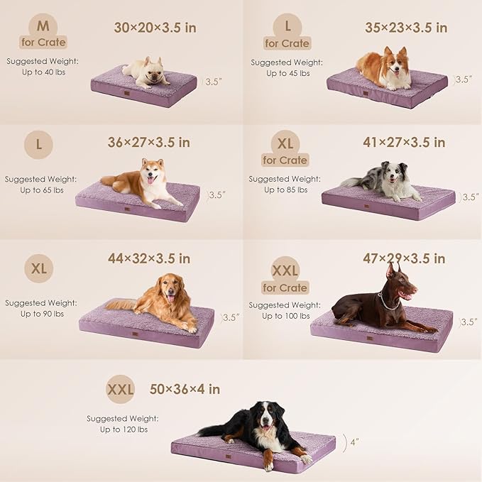 EHEYCIGA Orthopedic Dog Beds for Large Dogs with Removable Washable Cover for Crate, Fog Purple, 35x23