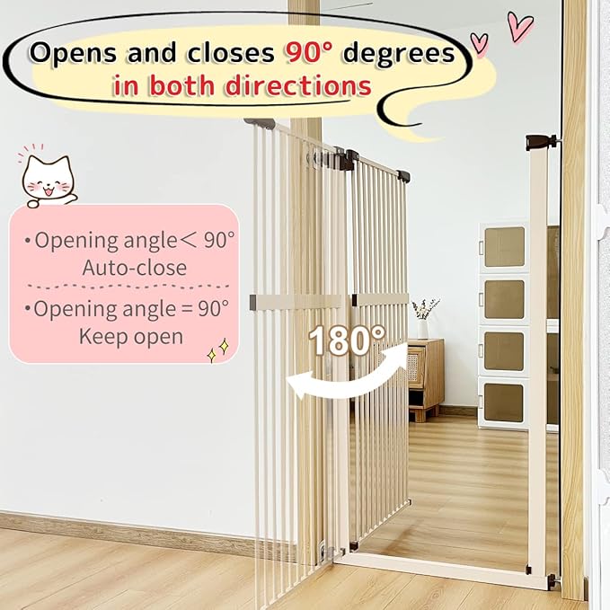 Lumizone Extra Tall Cat Gate 61.02" High Pressure Mounted Extra Wide 42.52"-46.64" (17Sizes) 1.37" Gap No Drilling Auto-Close Tall Pet Gate for Dogs (Cream, 42.52"-46.64" W)
