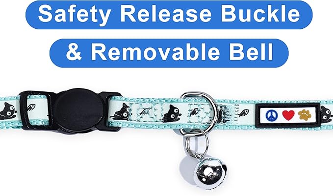 Pawtitas Glow in The Dark Cat Collar with Breakaway Safety Buckle & Bell Adjustable Kitten Collar, Set of 2 GID Teal/Orange
