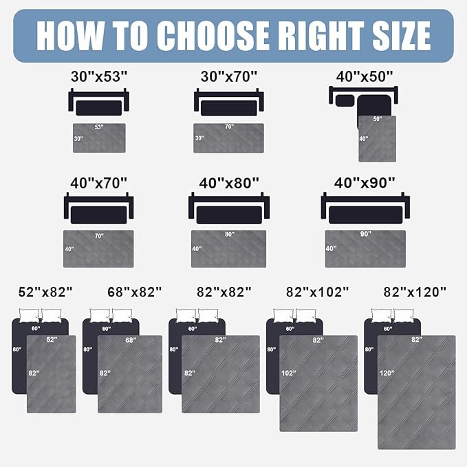 Smiry Waterproof Dog Bed Cover Blanket 40x80, Soft Reversible Pet Blanket, Washable Leakproof Cats Dogs Couch Cover for Sofa, Couch, Furniture, Grey/Light Grey