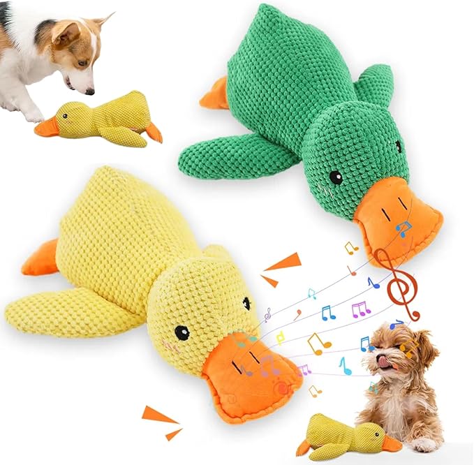 2025 Upgraded Dog Toys, New Durable Calming Duck Toys, Dog Toys for Aggressive Chewers with Soft Squeaker, Fun for Indoor Puppies and Senior Pups (2 Pcs, L-11.4 * 13.5in)