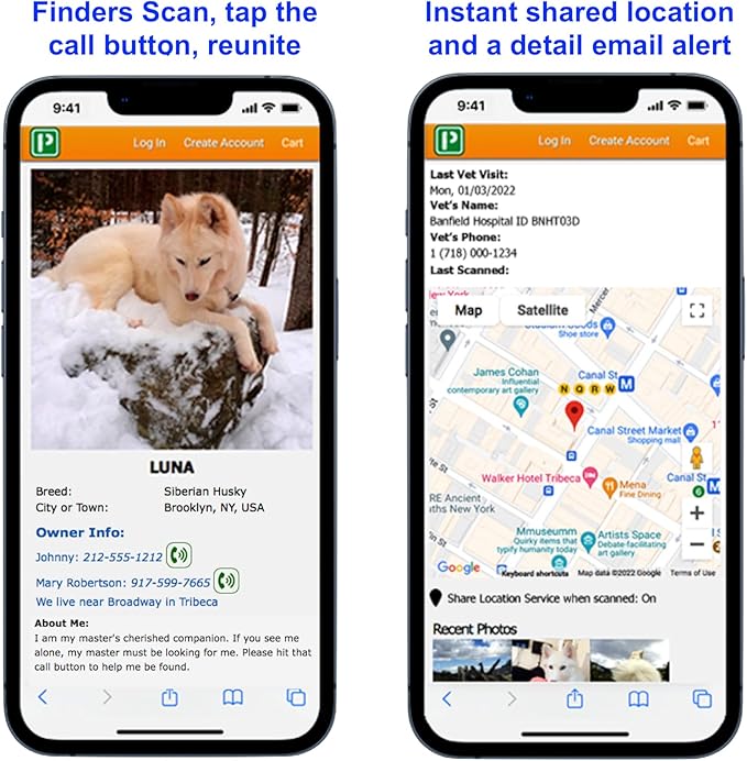 Pet Dwelling QR Code Pet ID Tag – Smart Dog & Cat ID Tags for Pet Safety, Free Personalized Online Profile, Instant Scan Alerts, AI Insights (Black Paw)