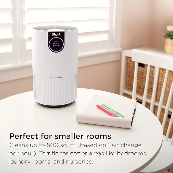 Shark Air Purifier for Home, Clean Sense, for Bedroom, Nursery, Home Office, Dorm, HEPA-Exceeding Filter, Captures Pollutants, Pet Dander, Dust, Odor, Smoke, and More, HP102PET, White