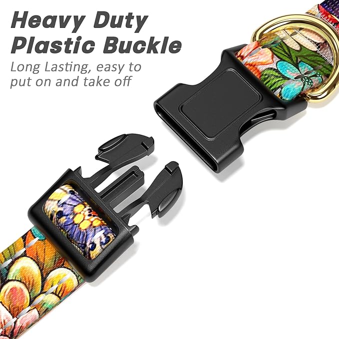Reflective Dog Collar for Small Dogs, Cute Boho Adjustable Heavy-Duty Nylon Puppy Collar for Boy and Girl Female, Soft Pet Accessories with Quick Release Buckle, Colorful Mandala