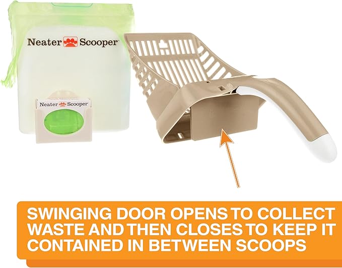 Neater Pet Brands Neater Scooper Standard Cat Litter Scoop, 60 Refill Bags – Mess-Free Cat Litter Scooper with Bag, Spill-Proof Kitty Box Sifter, Bin Doubles as Scoop Holder, For Single-Cat Households