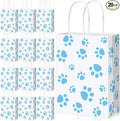 Blulu 20 Pcs Puppy Dog Paw Gift Bags with Paper Twist Handles, Dog Gift Paper Paw Treat Goodie Bags for PET Treat Party Favor, 6.3 x 3.1 x 8.6 Inch(White Backing, Blue Paws)
