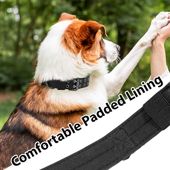 Tactical Dog Collar Military Adjustable Dog Collars Soft Nylon Training Collar with Patch Heavy Duty Metal Buckle Collars for Medium Large Dogs (Pink, L)