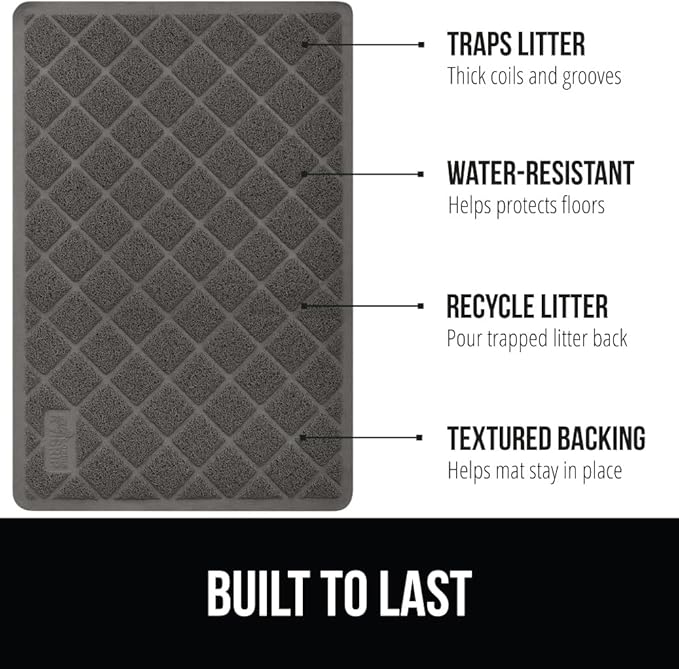 GORILLA GRIP Cat Litter Box Mat, Water Resistant, US Designed Kitty Litter Trapping Mats, Easy to Clean, Scatter Control, Less Mess and Clean Floors, Kitten Supplies for Indoor Cats, 24x17 Dark Gray